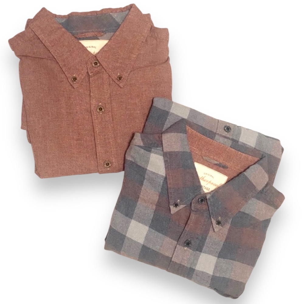 Weatherproof Lot of 2 Men’s Casual Button Down cotton shirts blue red plaid